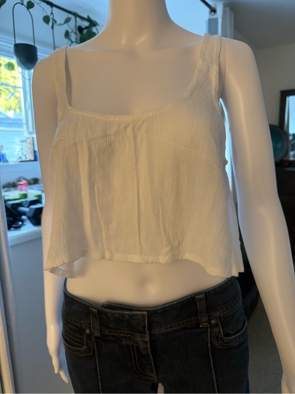 RVCA White Cropped Square-Neck Tank